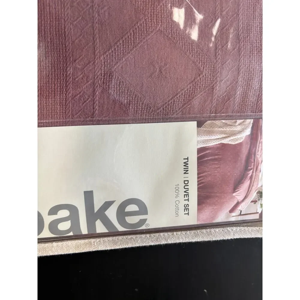 Oake Taos Stripe Cotton KING Duvet Cover & Shams Set Pink - $185